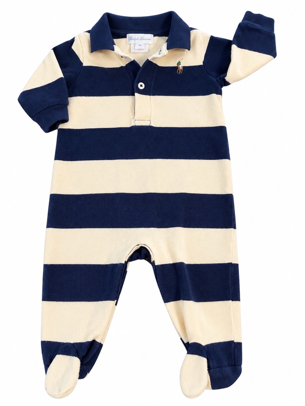 Ralph Lauren Navy & Cream Striped Footed One-Piece - 1124